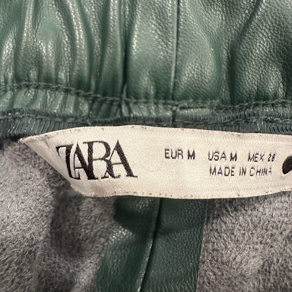 Zara Women's Dark Green Faux Leather Pants - Picture 5 of 6